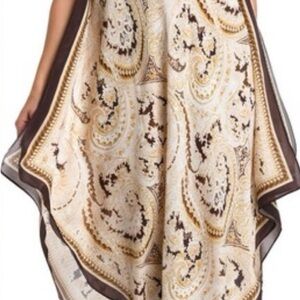 L'AGENCE Paisley Print Scarf in Cream and Brown